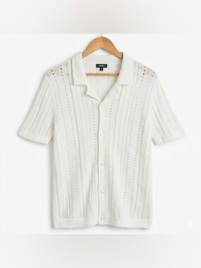 Express Men’s Cable Knit Short Sleeve Sweater Polo Size Medium